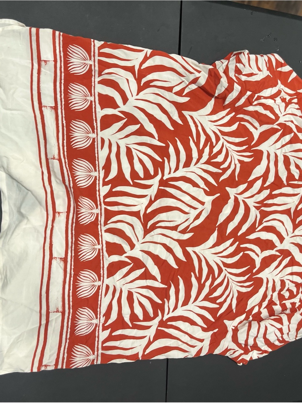 Express Red and White Tropical Leaf Print Dress Shirt